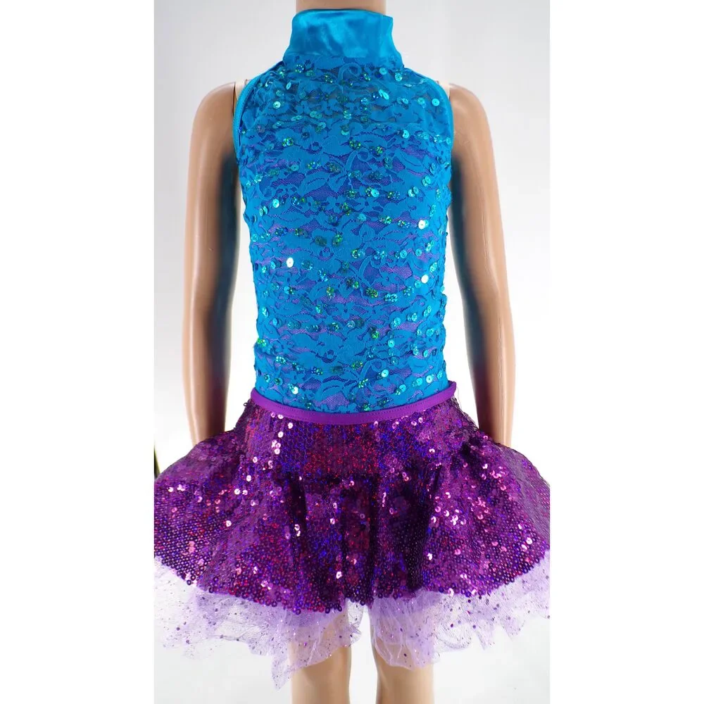 Pre-Owned Dance Costume Weissman 9720 Large Child Turquoise Jazz
